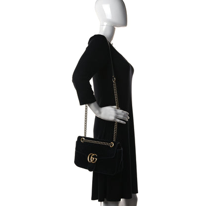 Gucci Velvet Matelasse Small GG Marmont Shoulder Bag Black 2 of 22