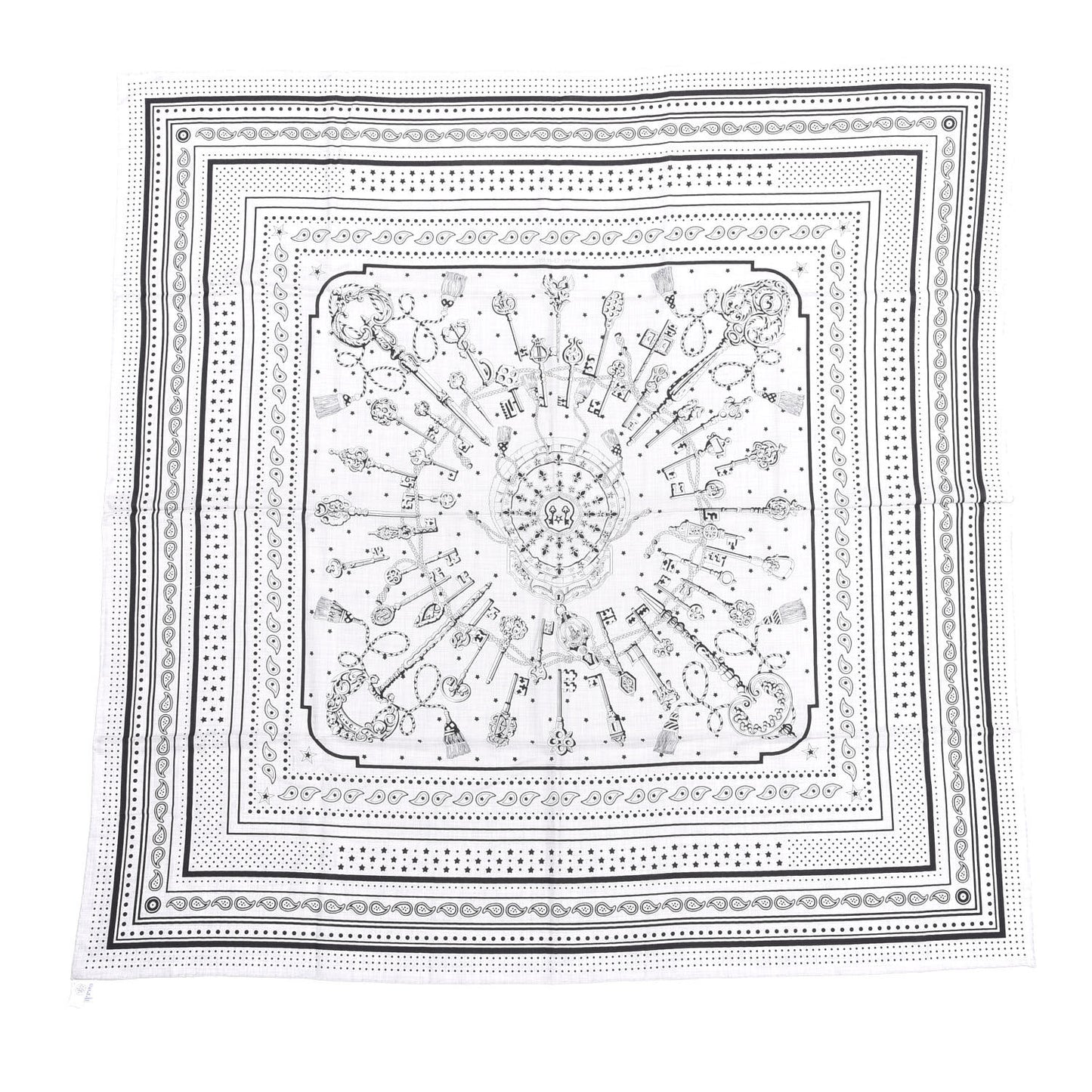 Cashmere Silk Les Cles Bandana Shawl 140 Gris Chine Black