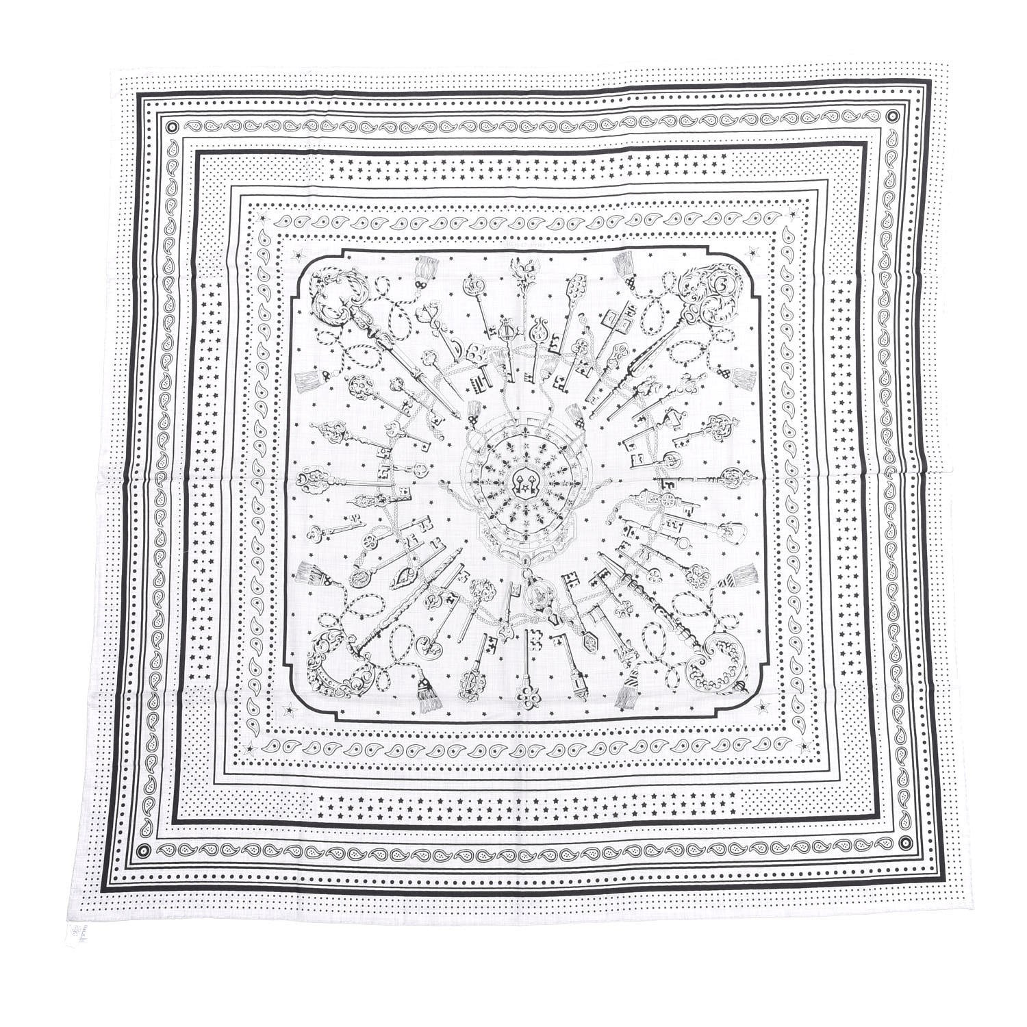 Hermes Cashmere Silk Les Cles Bandana Shawl 140 Gris Chine Black 2 of 6