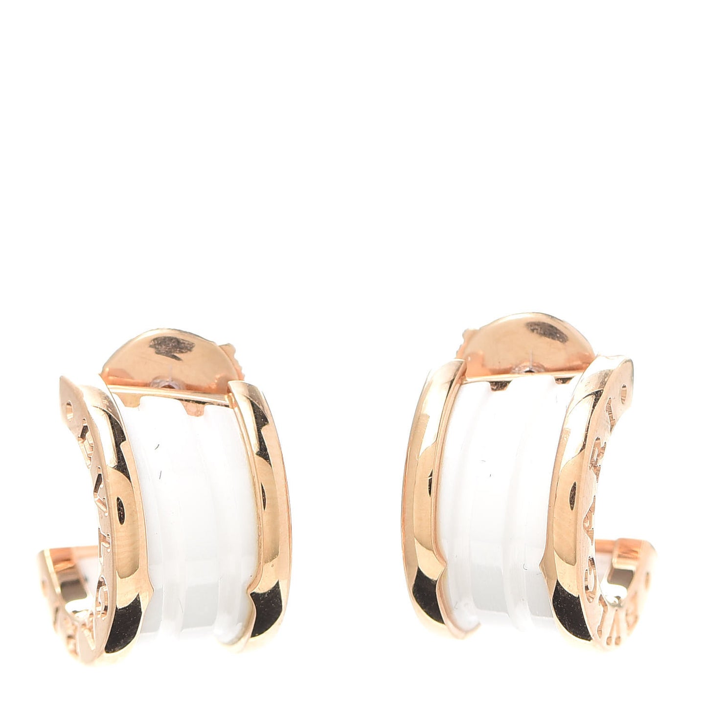 18K Rose Gold White Ceramic B.Zero1 Hoop Earrings