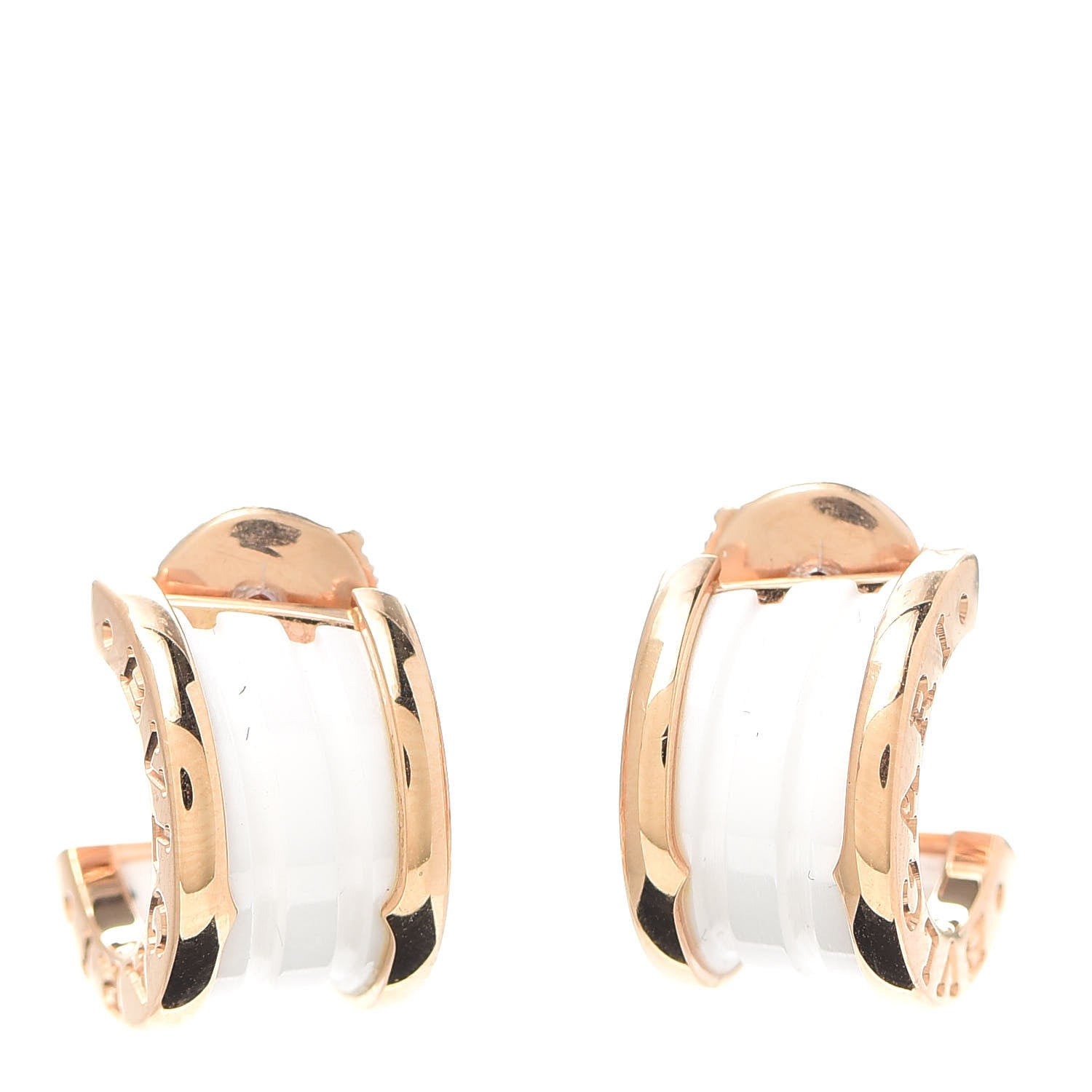 Bulgari 18K Rose Gold White Ceramic B.Zero1 Hoop Earrings 1 of 6