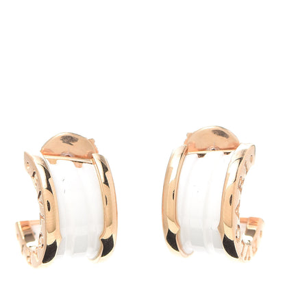 Bulgari 18K Rose Gold White Ceramic B.Zero1 Hoop Earrings 1 of 6
