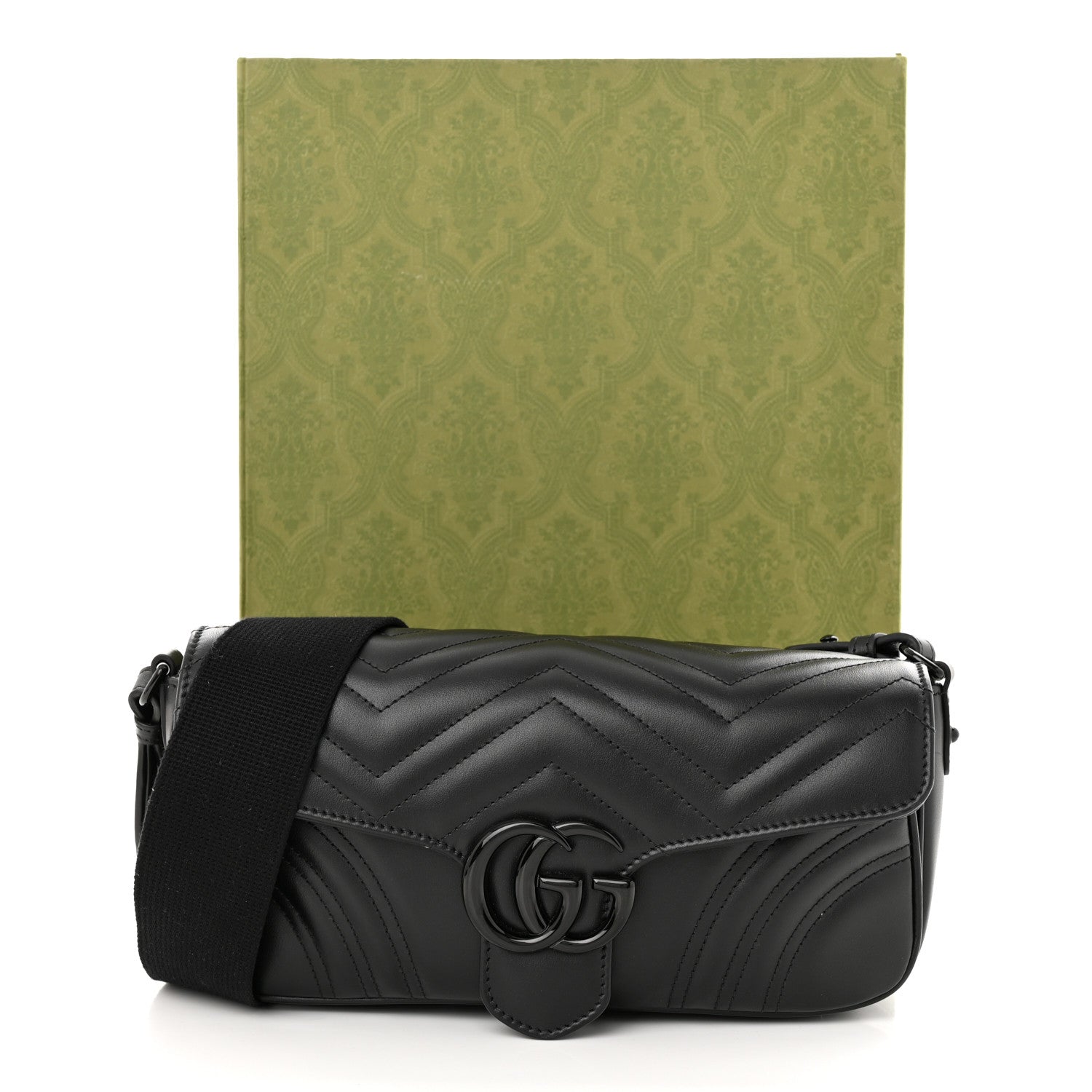 Gucci Calfskin Matelasse Monochrome GG Marmont Crossbody Shoulder Bag Black 12 of 12