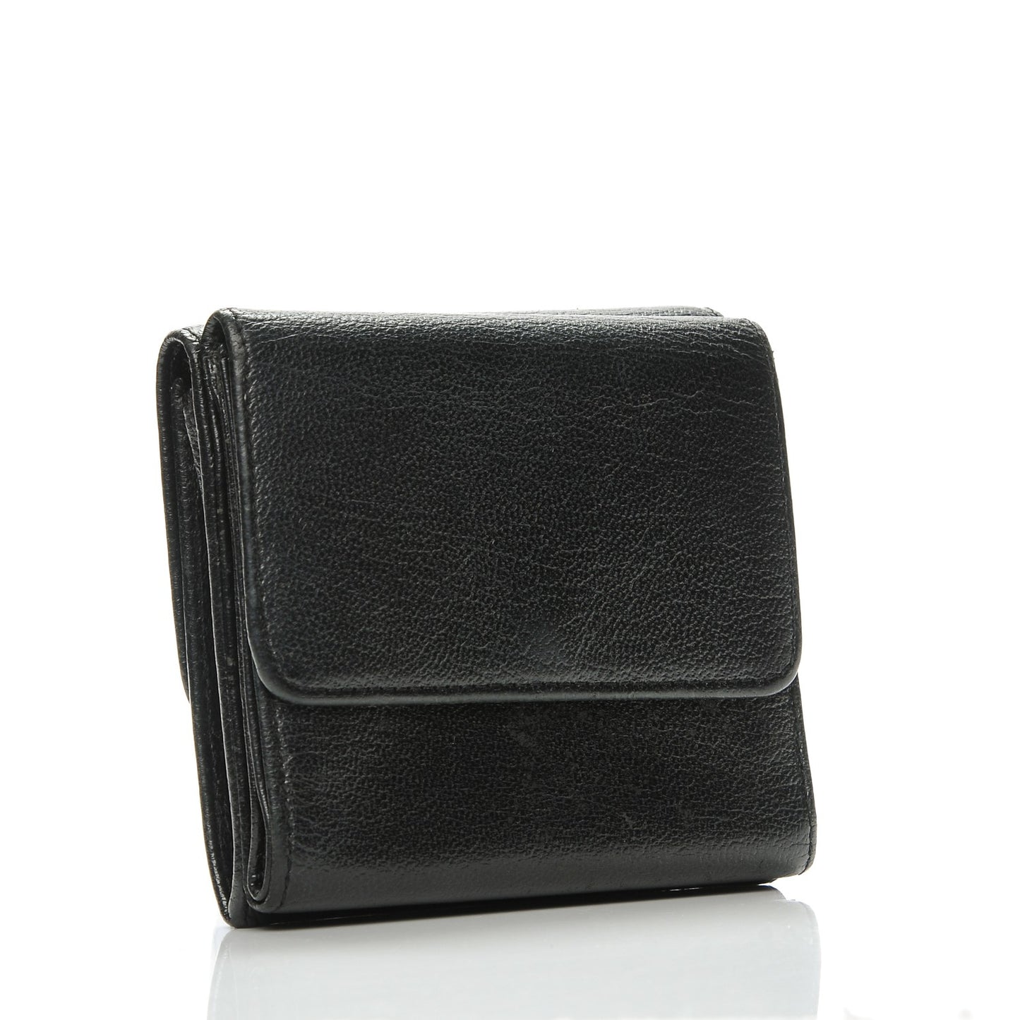 Goatskin Compact CC Flap Wallet Black