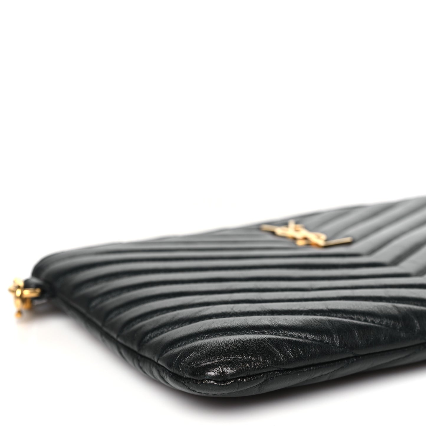 Calfskin Matelasse Chevron Monogram A5 Wristlet Black