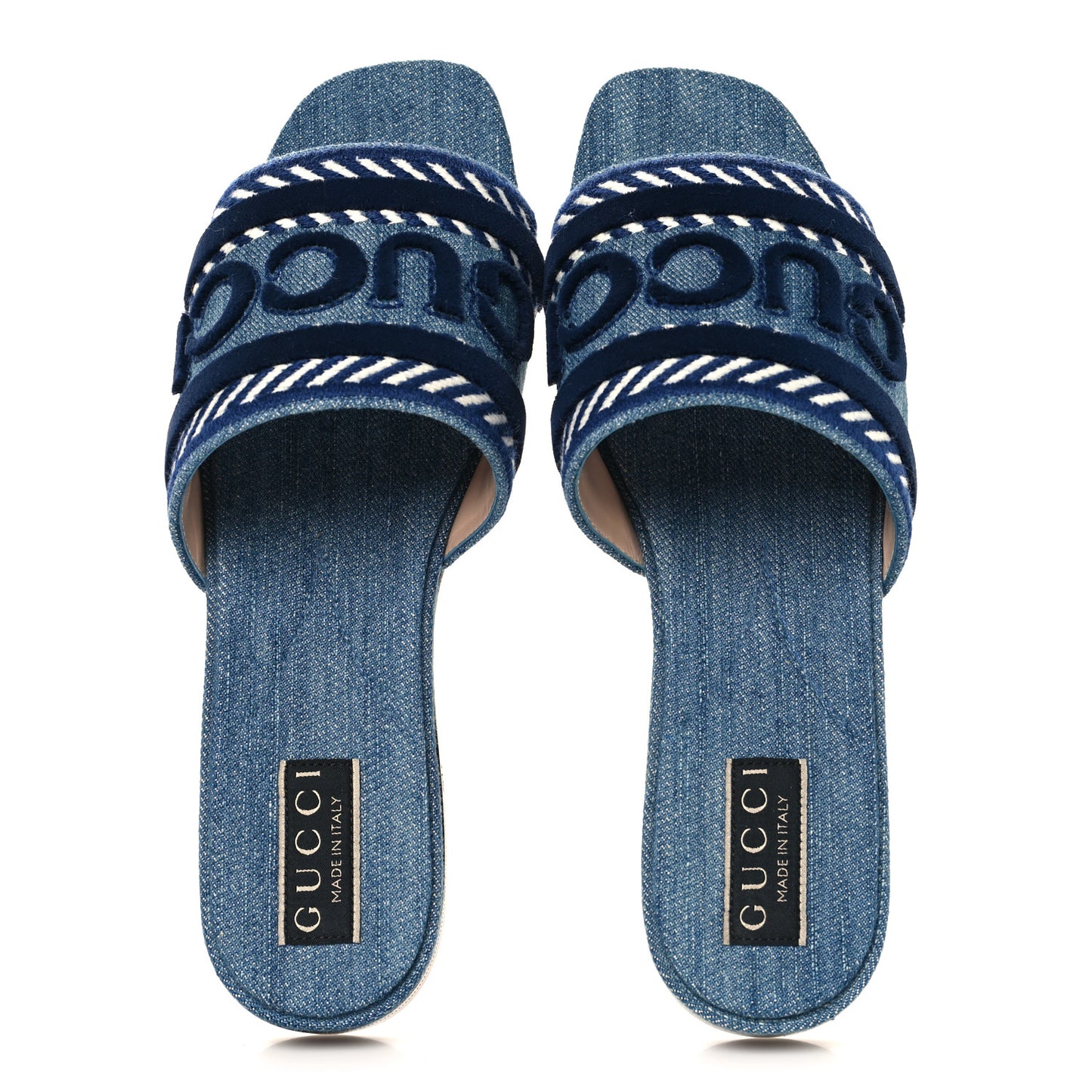New Denim Logo Embroidered Slide Sandal 37.5 Light Blue