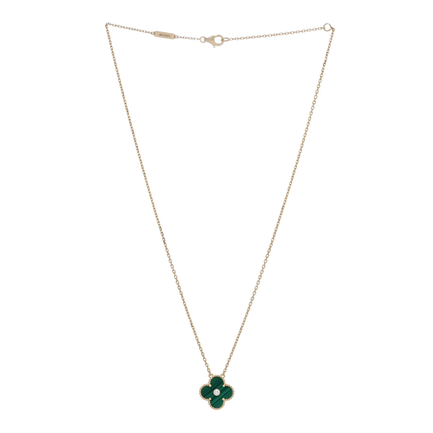 18K Yellow Gold Diamond Malachite Vintage Alhambra Pendant Necklace