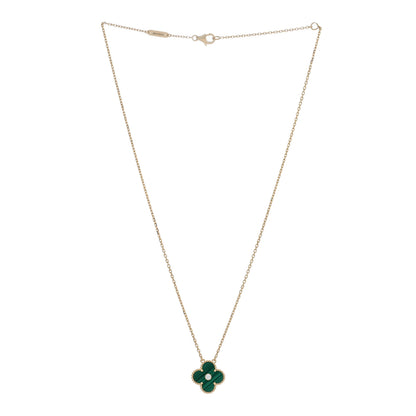 Van Cleef & Arpels 18K Yellow Gold Diamond Malachite Vintage Alhambra Pendant Necklace 3 of 4