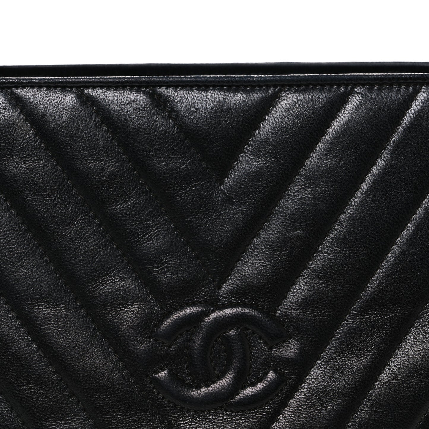 Lambskin Chevron Quilted Top Handle Tote Bag Black