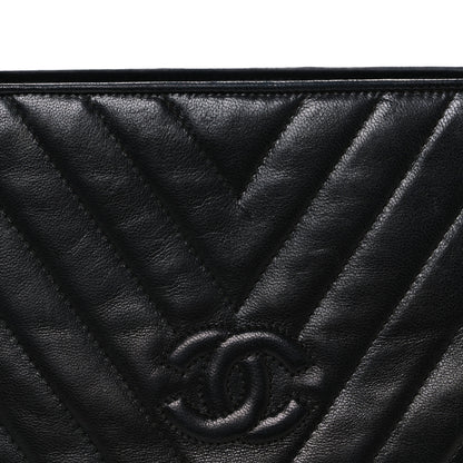 Chanel Lambskin Chevron Quilted Top Handle Tote Bag Black 9 of 11