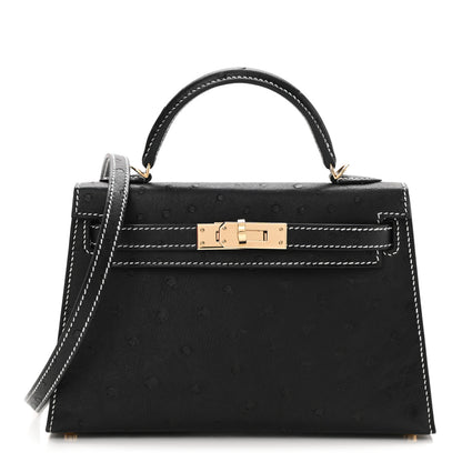 Hermes Ostrich Horseshoe Kelly Sellier Mini 20 Black 1 of 10