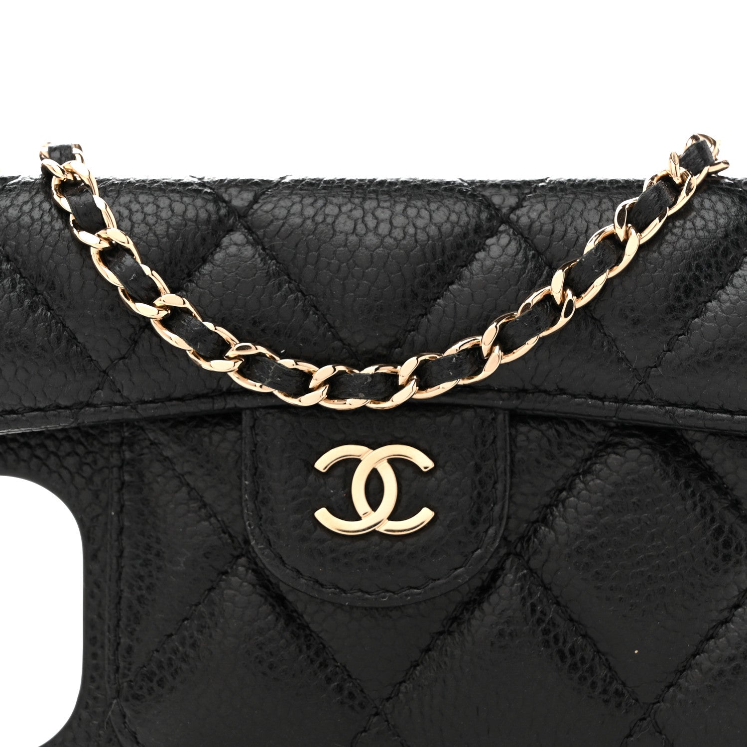 Chanel Caviar Quilted Pearl Crush iPhone XII Pro Max Holder With Chain Black 7 of 9