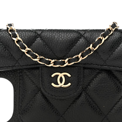 Chanel Caviar Quilted Pearl Crush iPhone XII Pro Max Holder With Chain Black 7 of 9