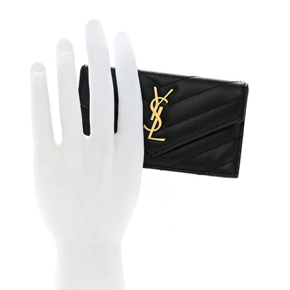 Saint Laurent SAINT LAURENT Grain De Poudre Matelasse Chevron Monogram Compact Wallet Black 2 of 14