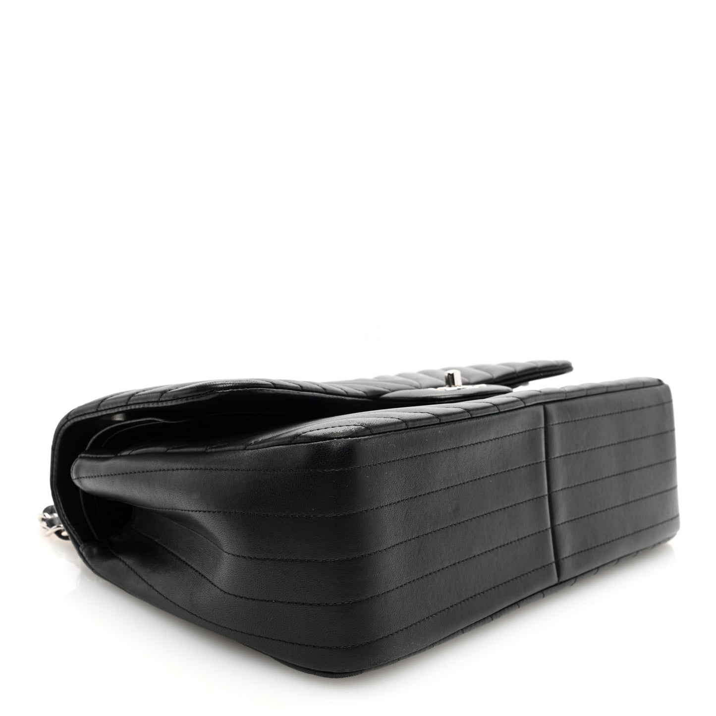 Lambskin Chevron Quilted Jumbo Double Flap Black