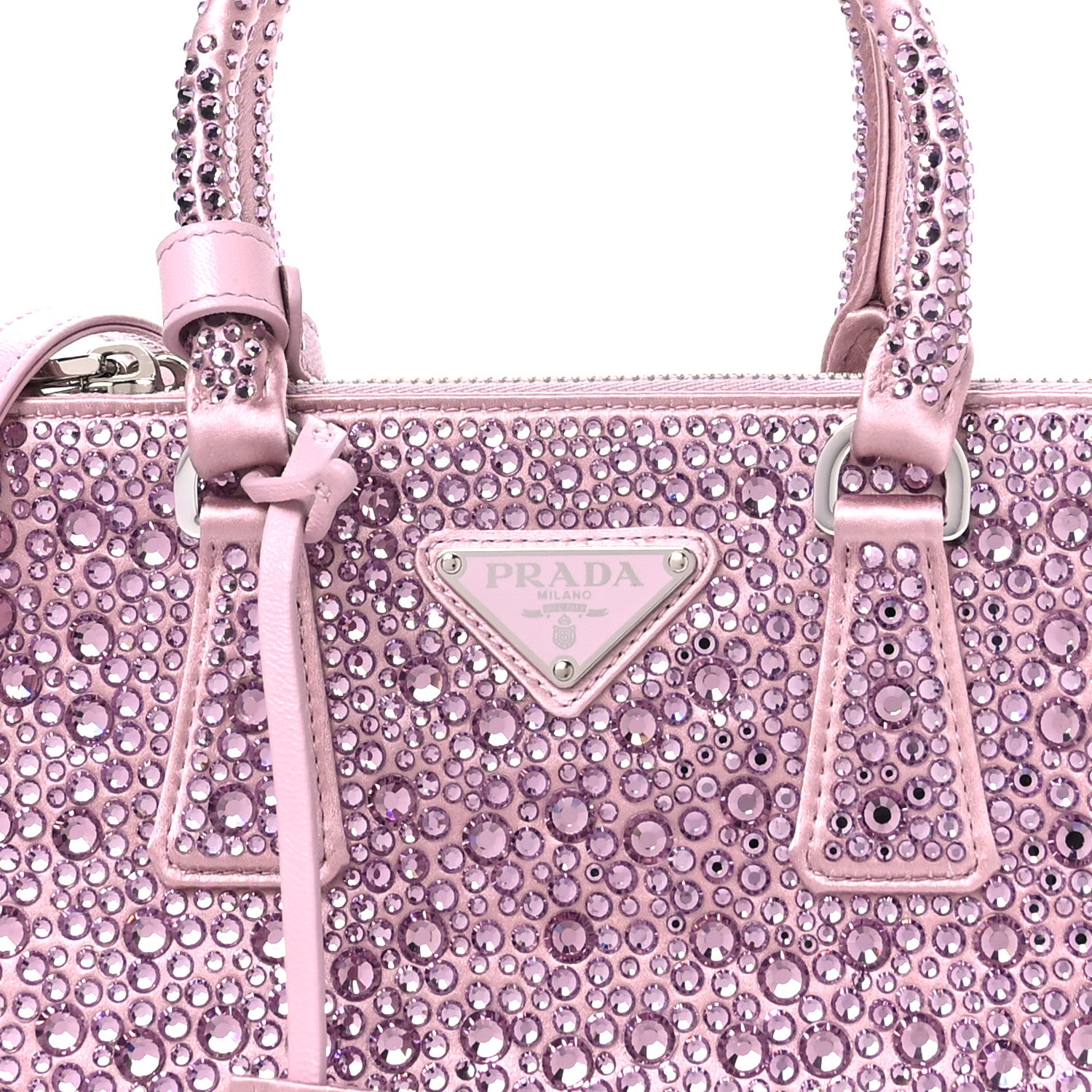 Prada Satin Crystal Mini Galleria Double Zip Tote Alabastro 8 of 11