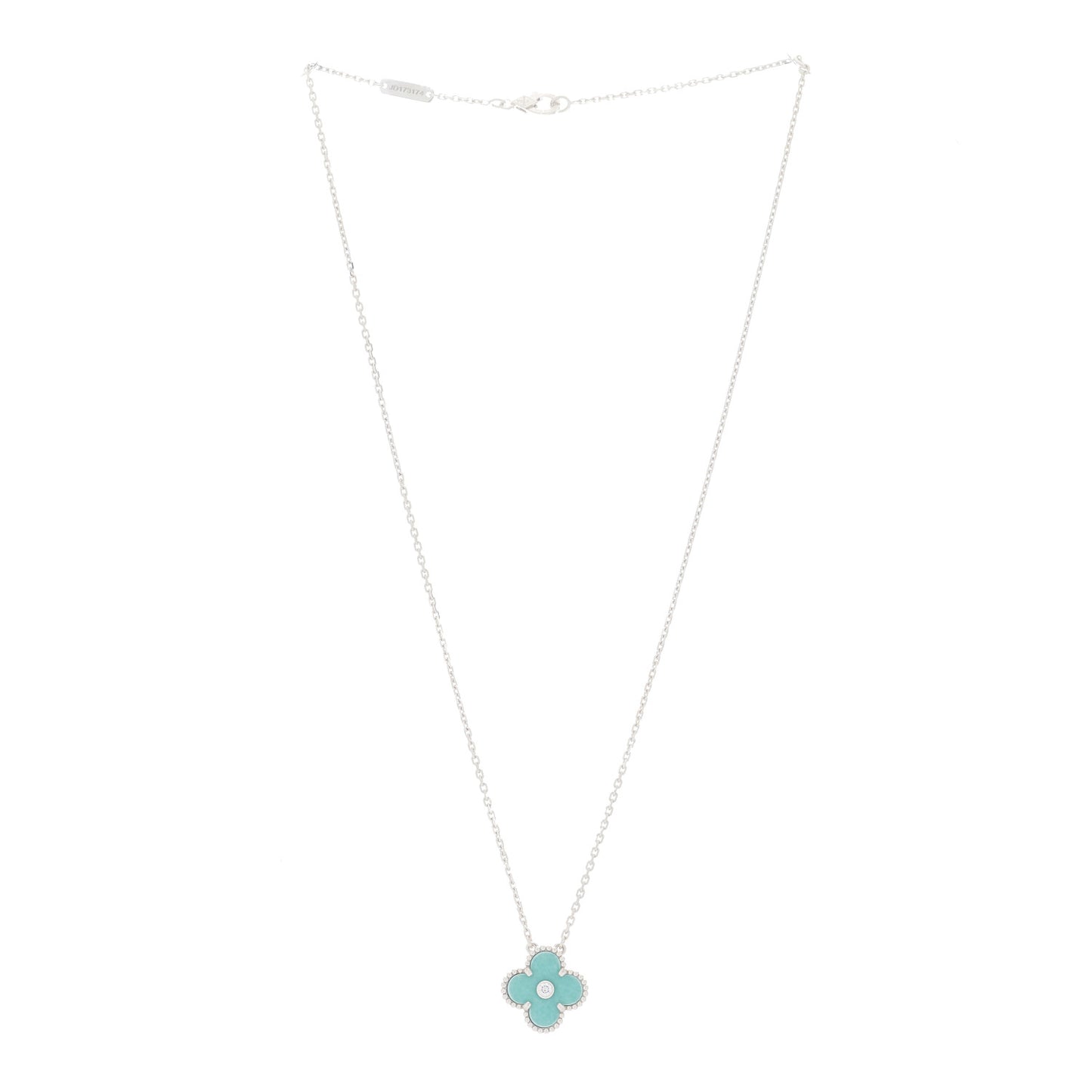 18K White Gold Diamond Celadon Green Sevres Porcelain Vintage Alhambra Pendant Necklace