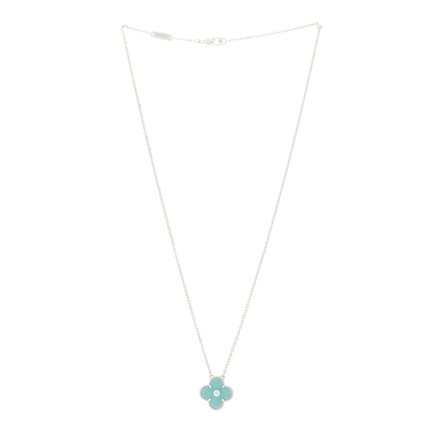 Van Cleef & Arpels 18K White Gold Diamond Celadon Green Sevres Porcelain Vintage Alhambra Pendant Necklace 2 of 4
