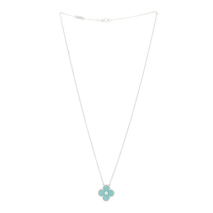 Van Cleef & Arpels 18K White Gold Diamond Celadon Green Sevres Porcelain Vintage Alhambra Pendant Necklace 2 of 4