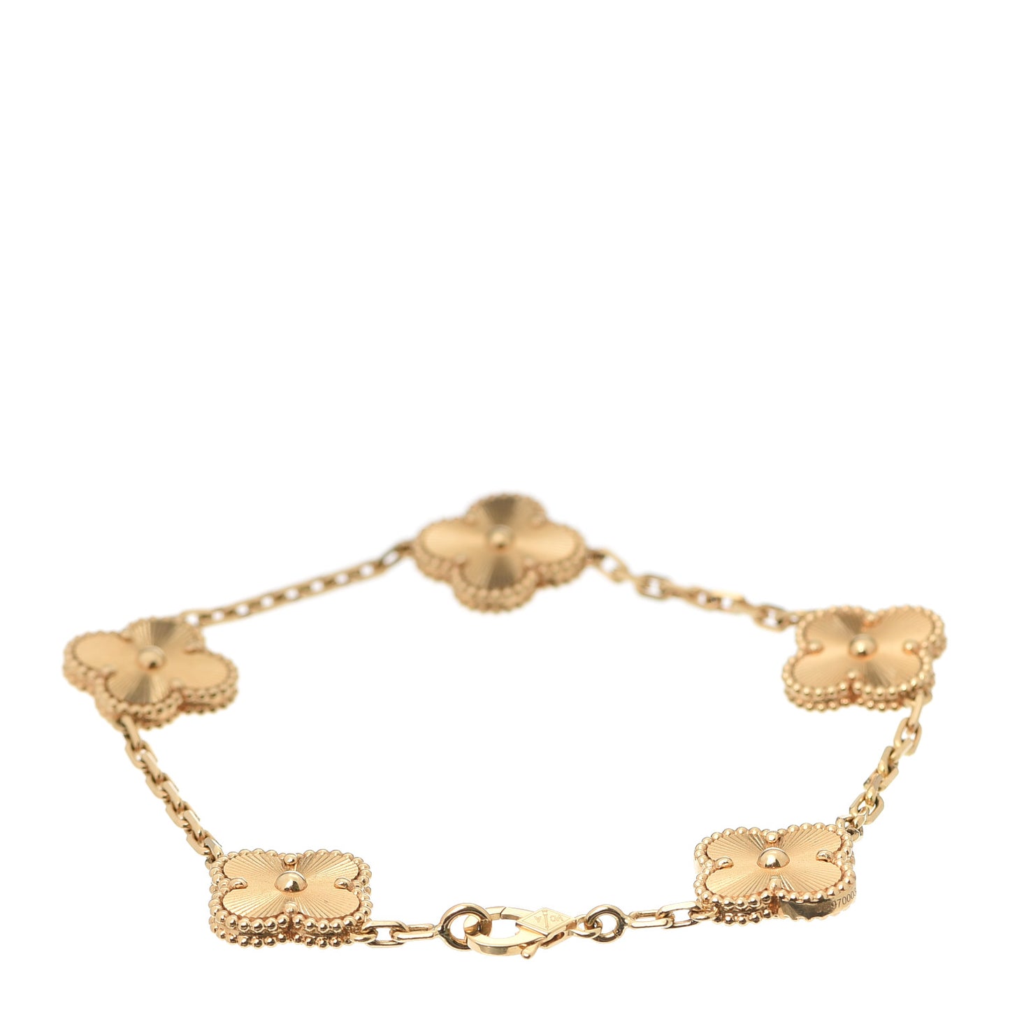 18K Yellow Gold 5 Motifs Guilloche Vintage Alhambra Bracelet