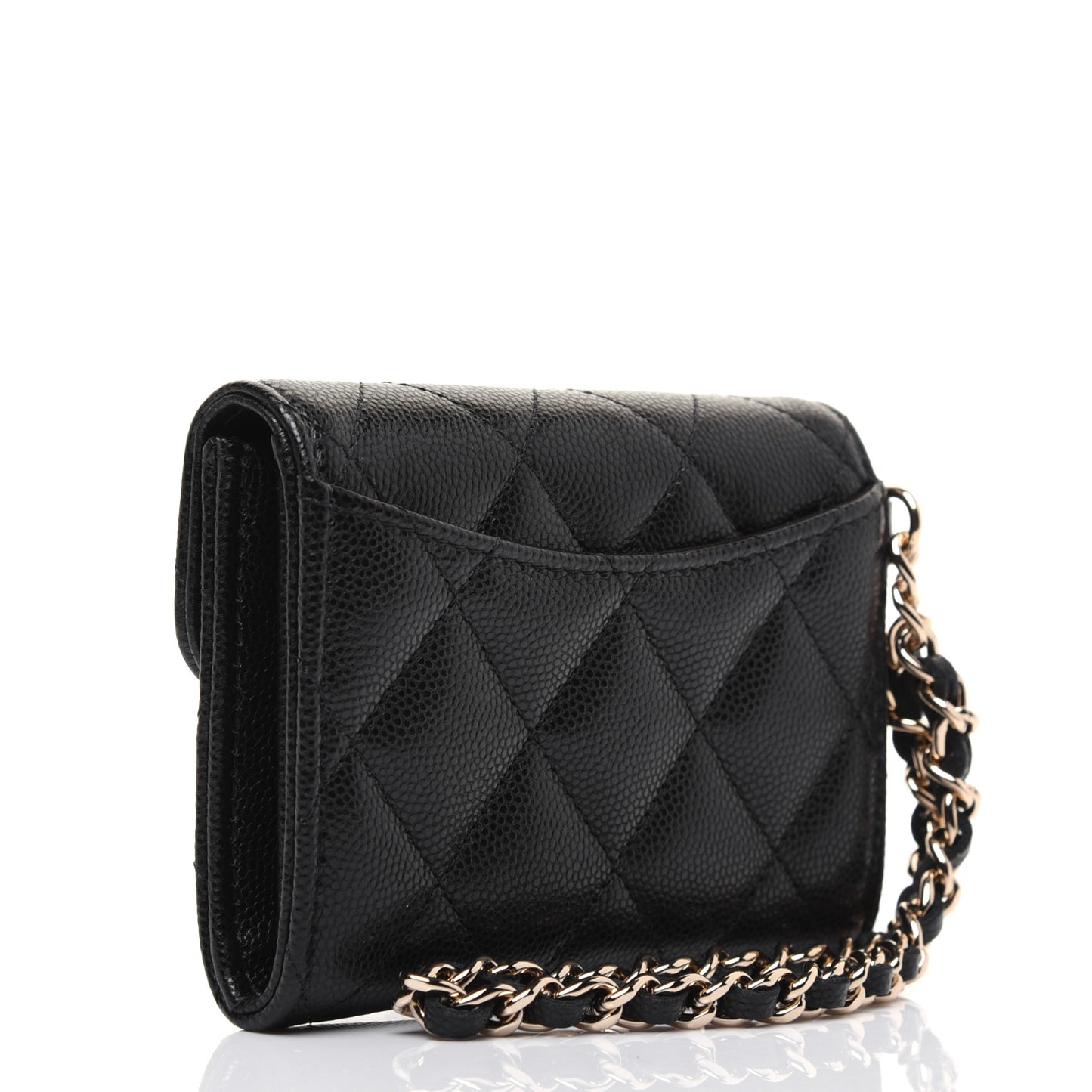 Caviar Quilted Flap Card Holder Chain Wristlet Black