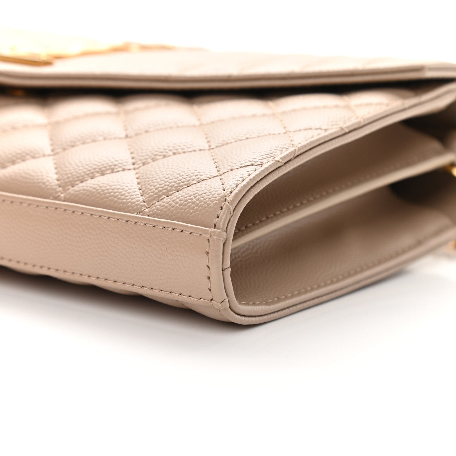 Saint Laurent Grain De Poudre Mixed Matelasse Triquilt Monogram Chain Wallet Dark Beige 8 of 9