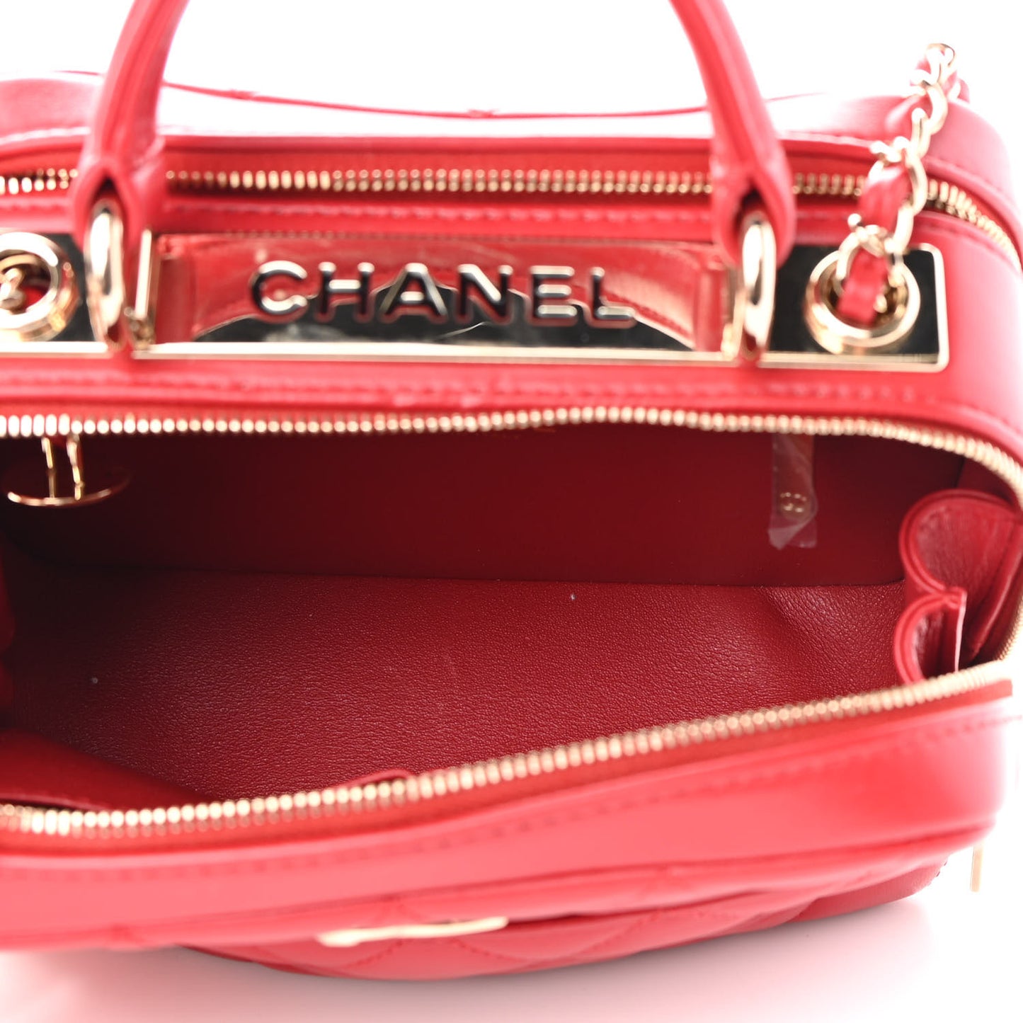 Lambskin Quilted Small Trendy CC Bowling Bag Red