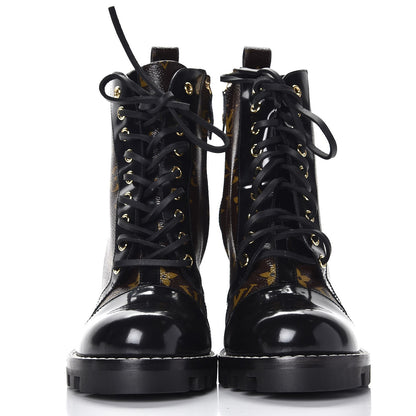 Louis Vuitton Patent Calfskin Monogram Star Trail Ankle Boots 41 Black 2 of 8