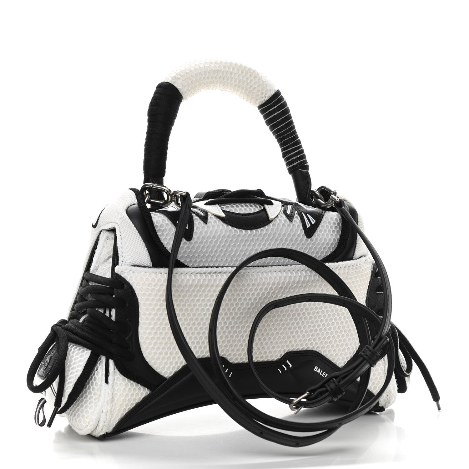 Balenciaga Faux Calfskin Fabric Small Sneakerhead Top Handle Bag Black White 3 of 10
