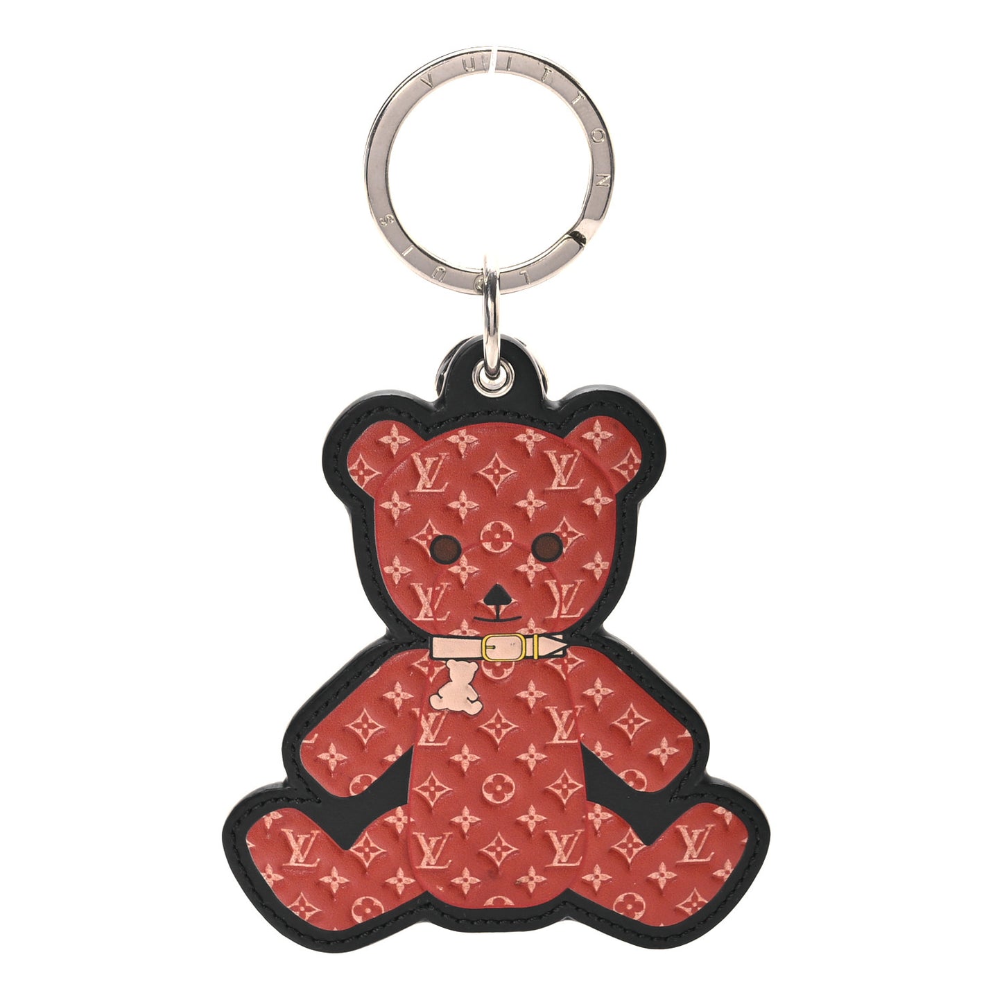 Monogram Teddy Bear Bag Charm Key Holder Brown