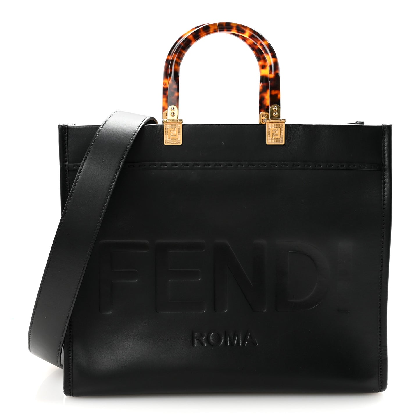 Vitello King Plexiglass Medium Fendi Sunshine Shopper Tote Black