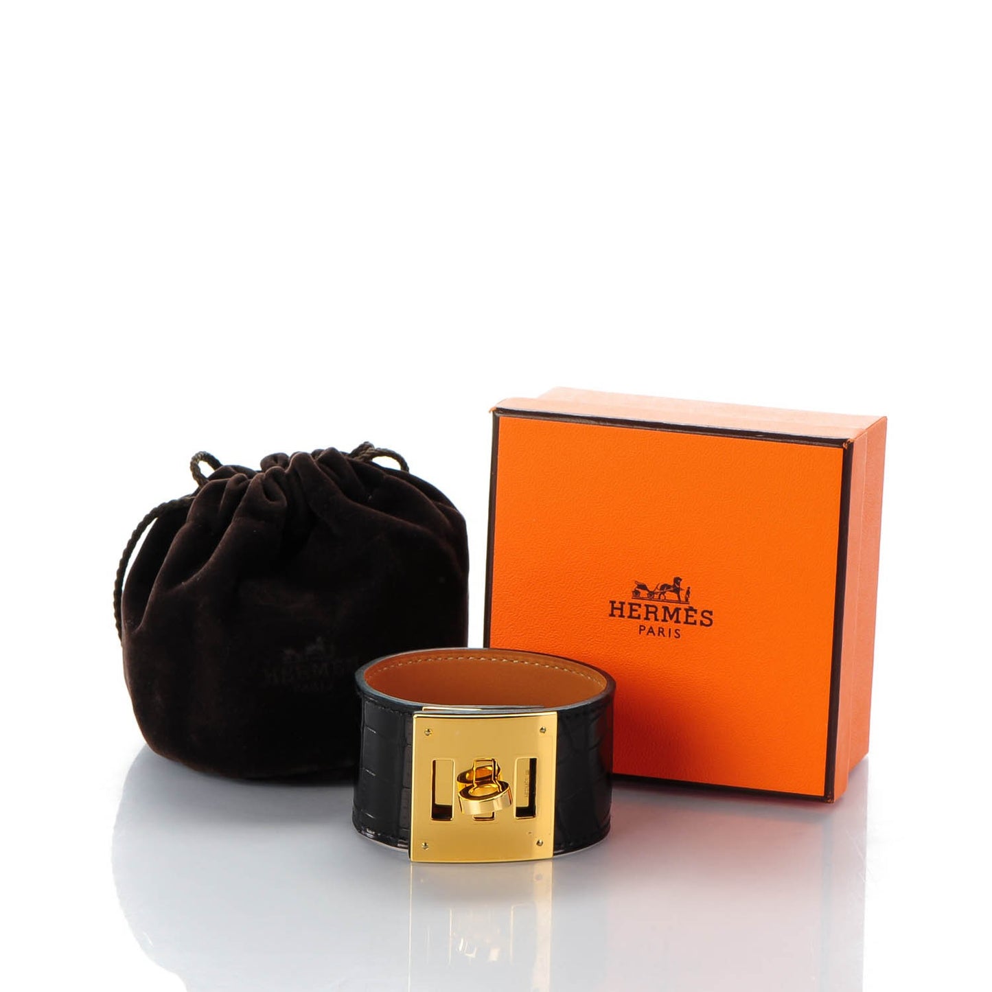 Shiny Alligator Kelly Dog Cuff Black