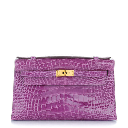 Hermes Shiny Alligator Kelly Pochette Violet 1 of 21