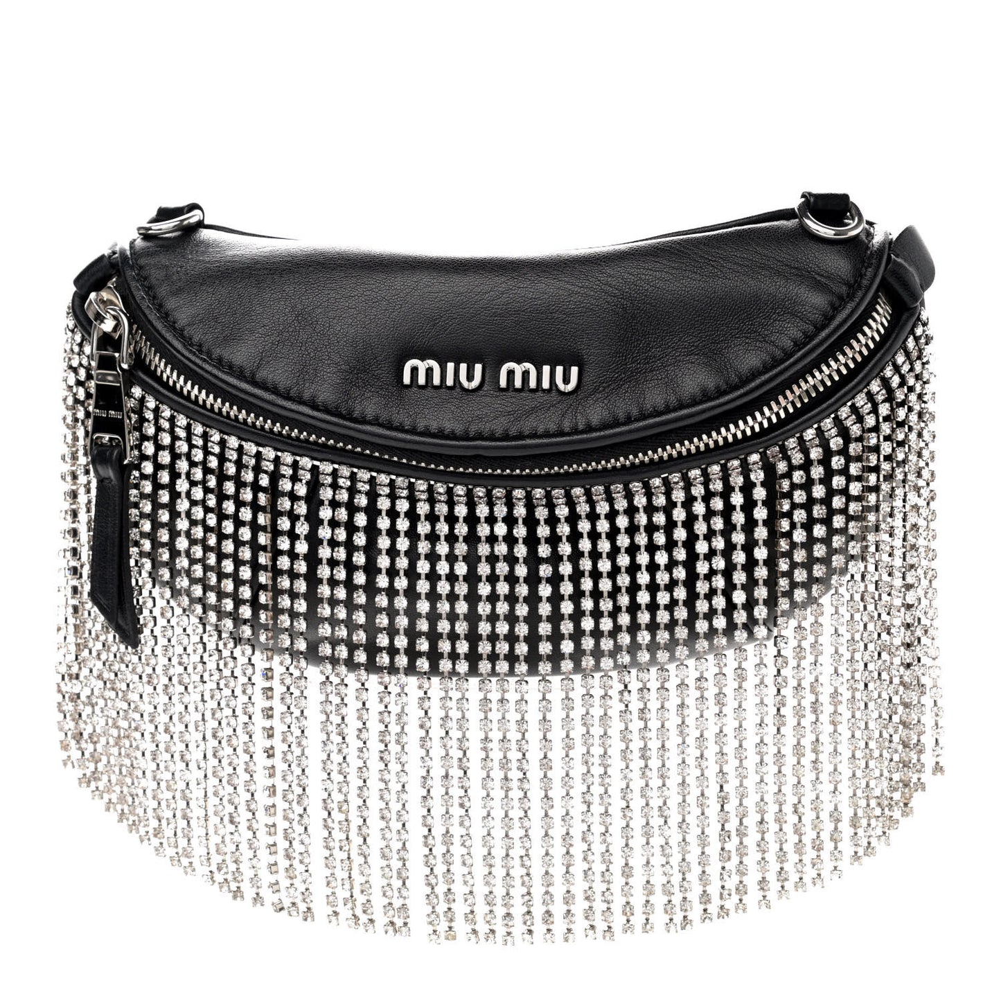 Nappa Crystal Fringe Belt Bag Black