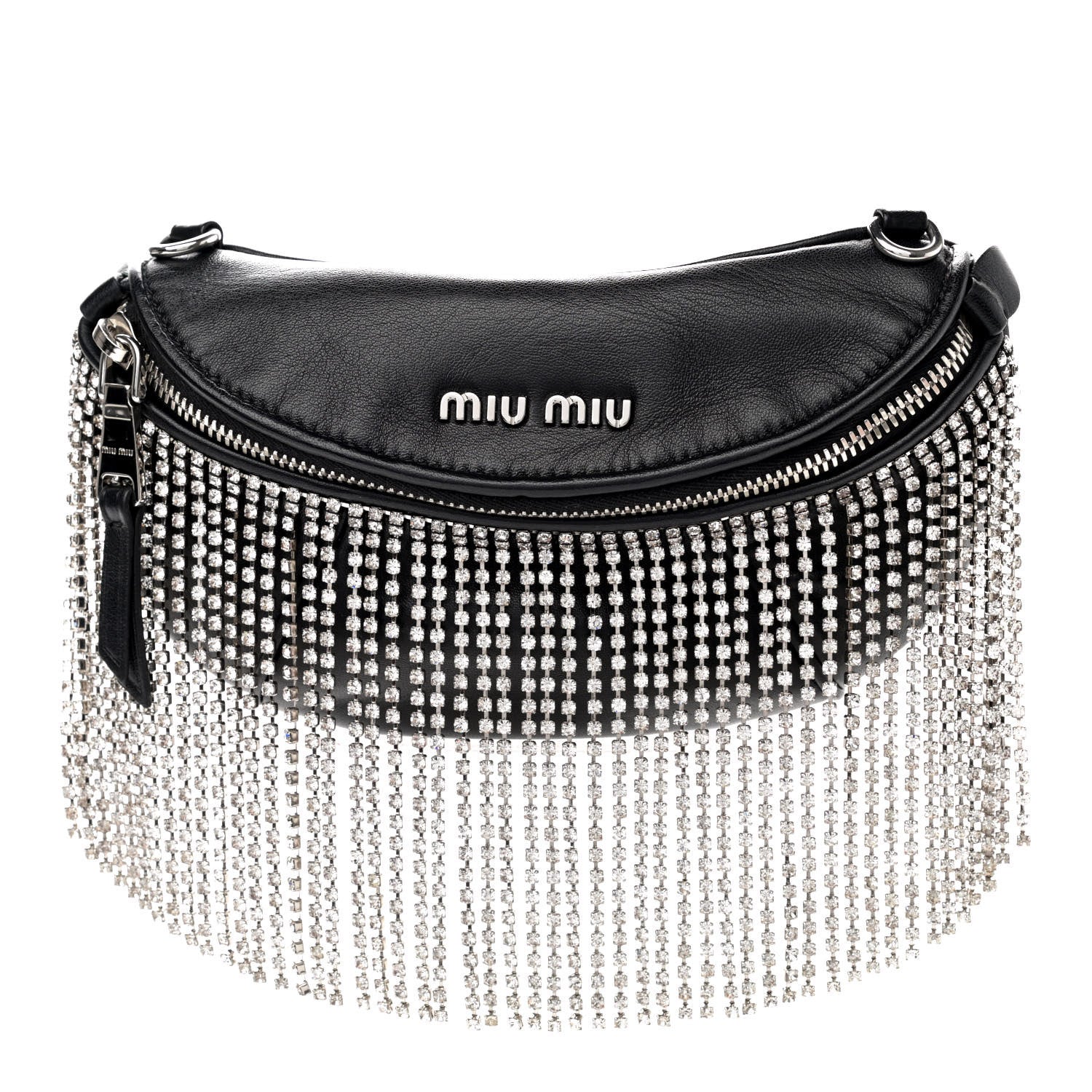 Miu Miu Nappa Crystal Fringe Belt Bag Black 1 of 9