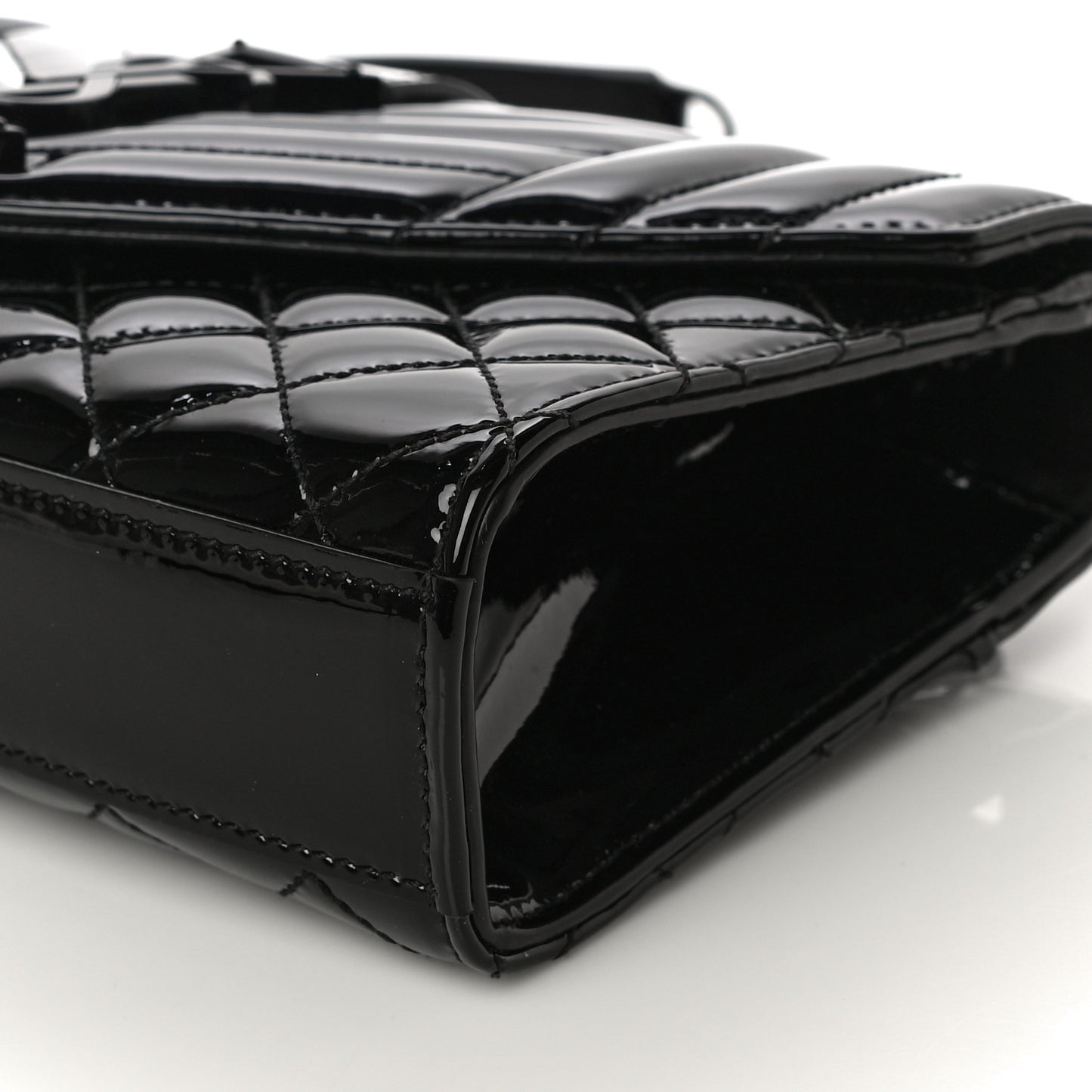Patent Mixed Matelasse Triquilt Small Monogram Satchel Black