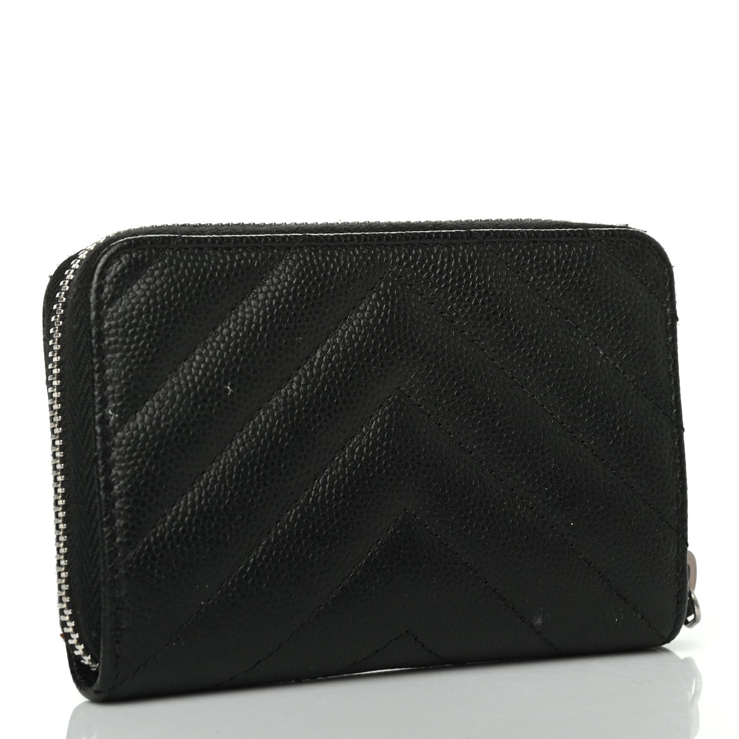 Caviar Chevron Quilted Zip Coin Purse Black