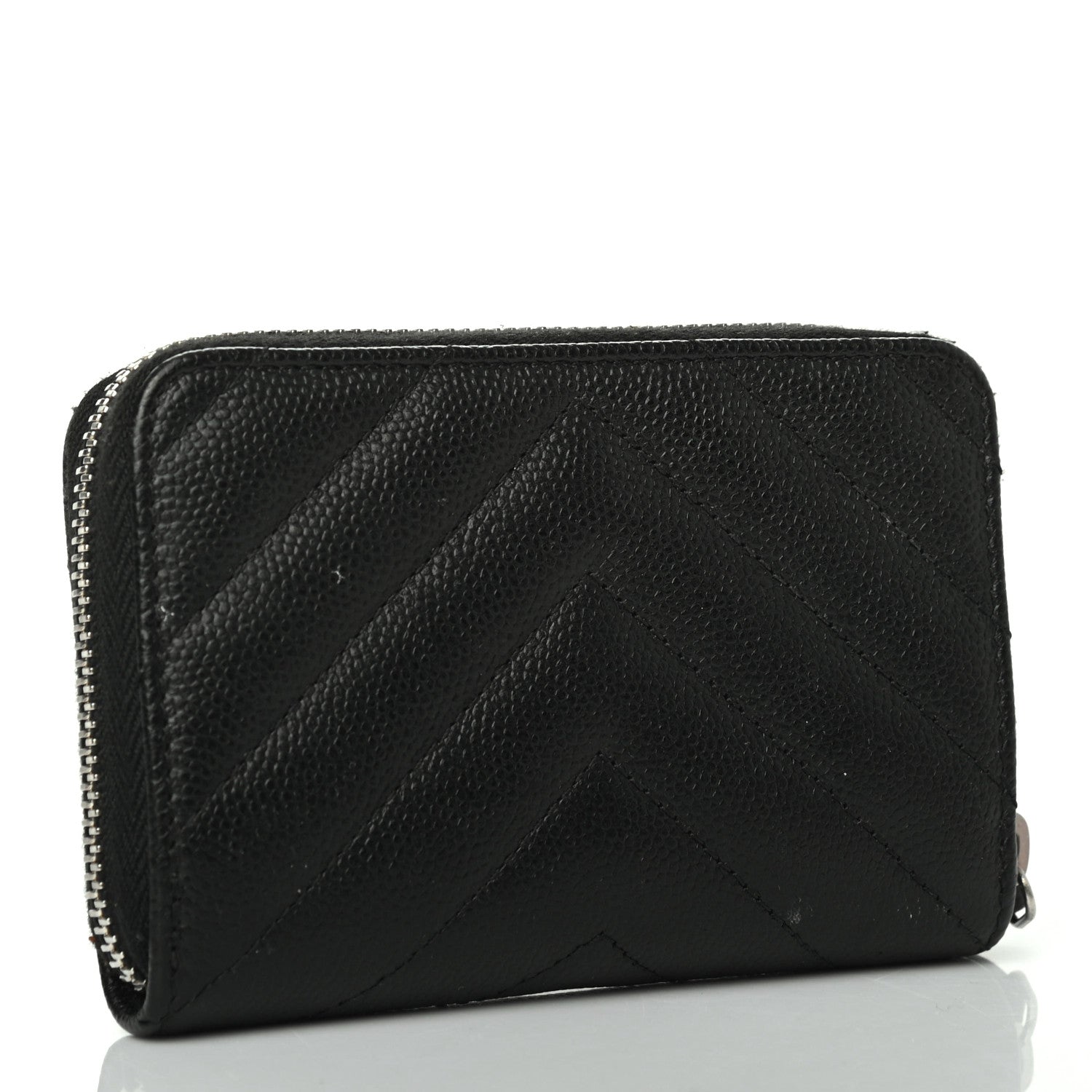 Chanel Caviar Chevron Quilted Zip Coin Purse Black 2 of 5