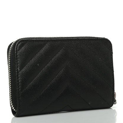 Chanel Caviar Chevron Quilted Zip Coin Purse Black 2 of 5
