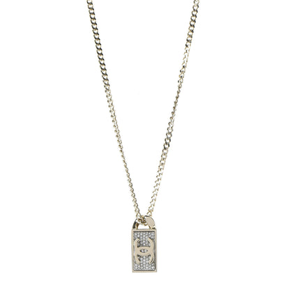 Chanel Crystal Dog Tag Charm Necklace Gold 1 of 7