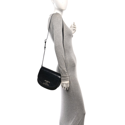 Celine Calfskin Crocodile Embossed Medium Triomphe Besace Black 2 of 11