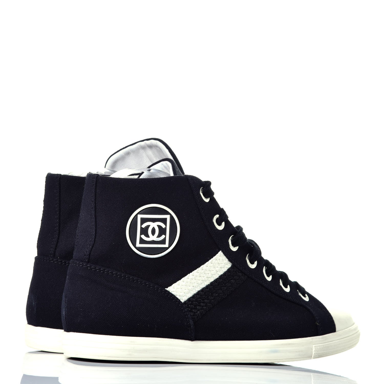 Chanel Canvas CC High Top Sneakers 38 Black White 4 of 8