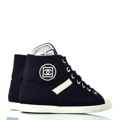 Chanel Canvas CC High Top Sneakers 38 Black White 4 of 8