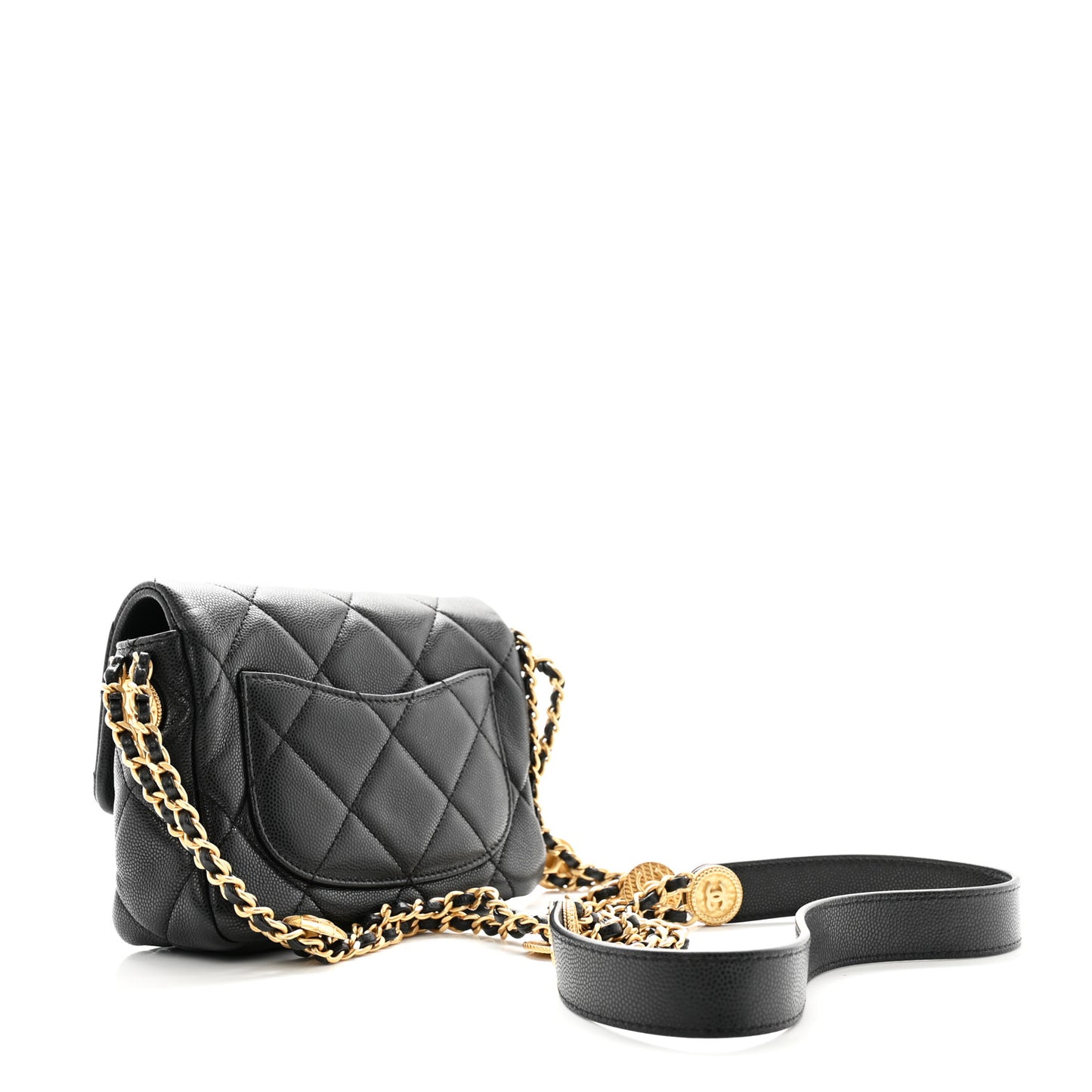 Caviar Quilted Mini Twist Your Buttons Flap Black