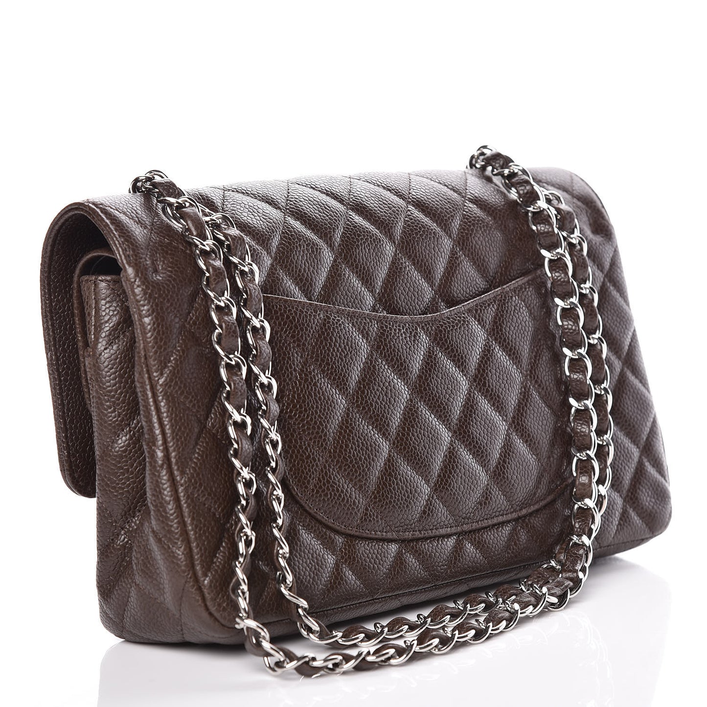 Caviar Quilted Medium Double Flap Brown
