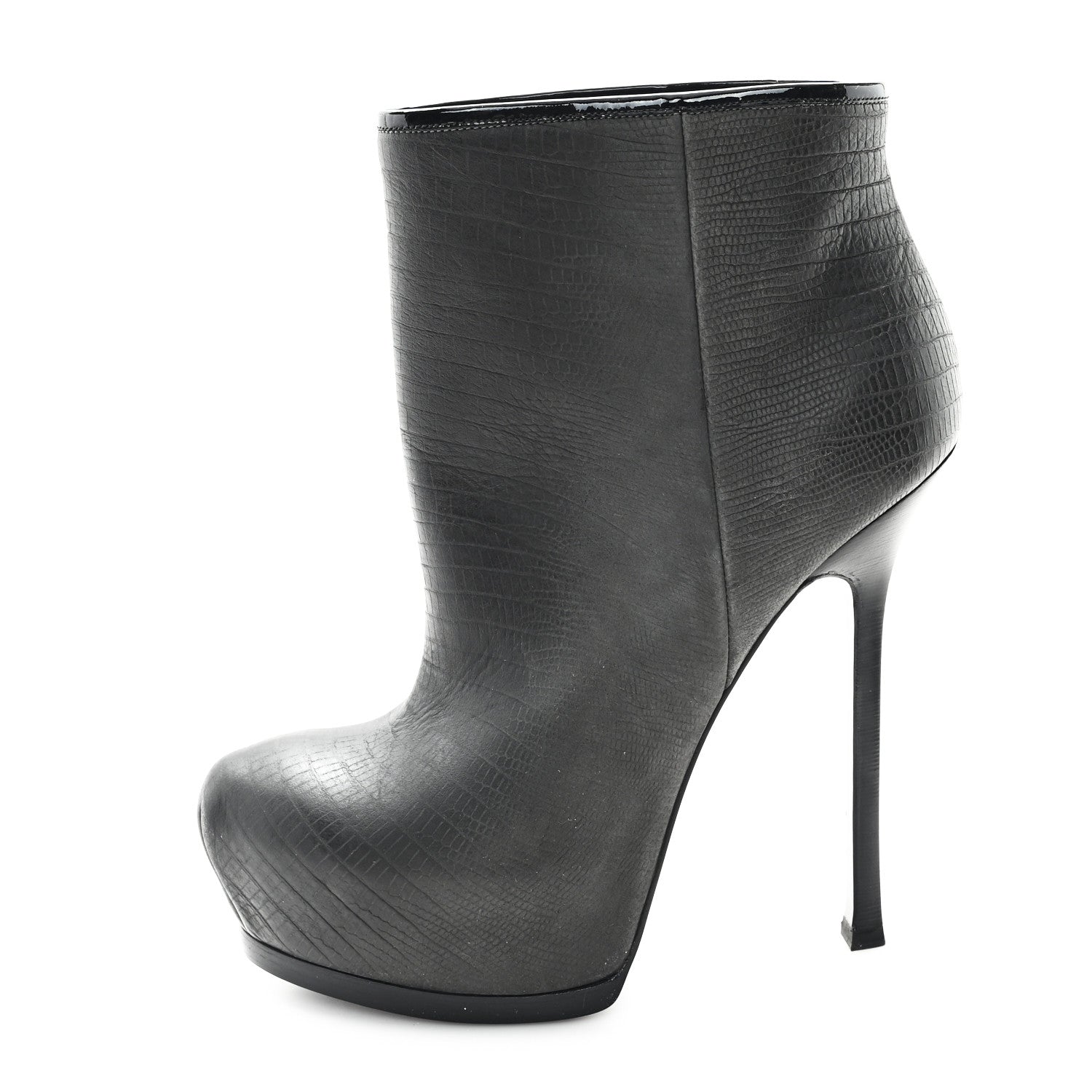 Saint Laurent Calfskin Lizard Embossed Tribtoo 105 Platform Booties 37 Black 1 of 9