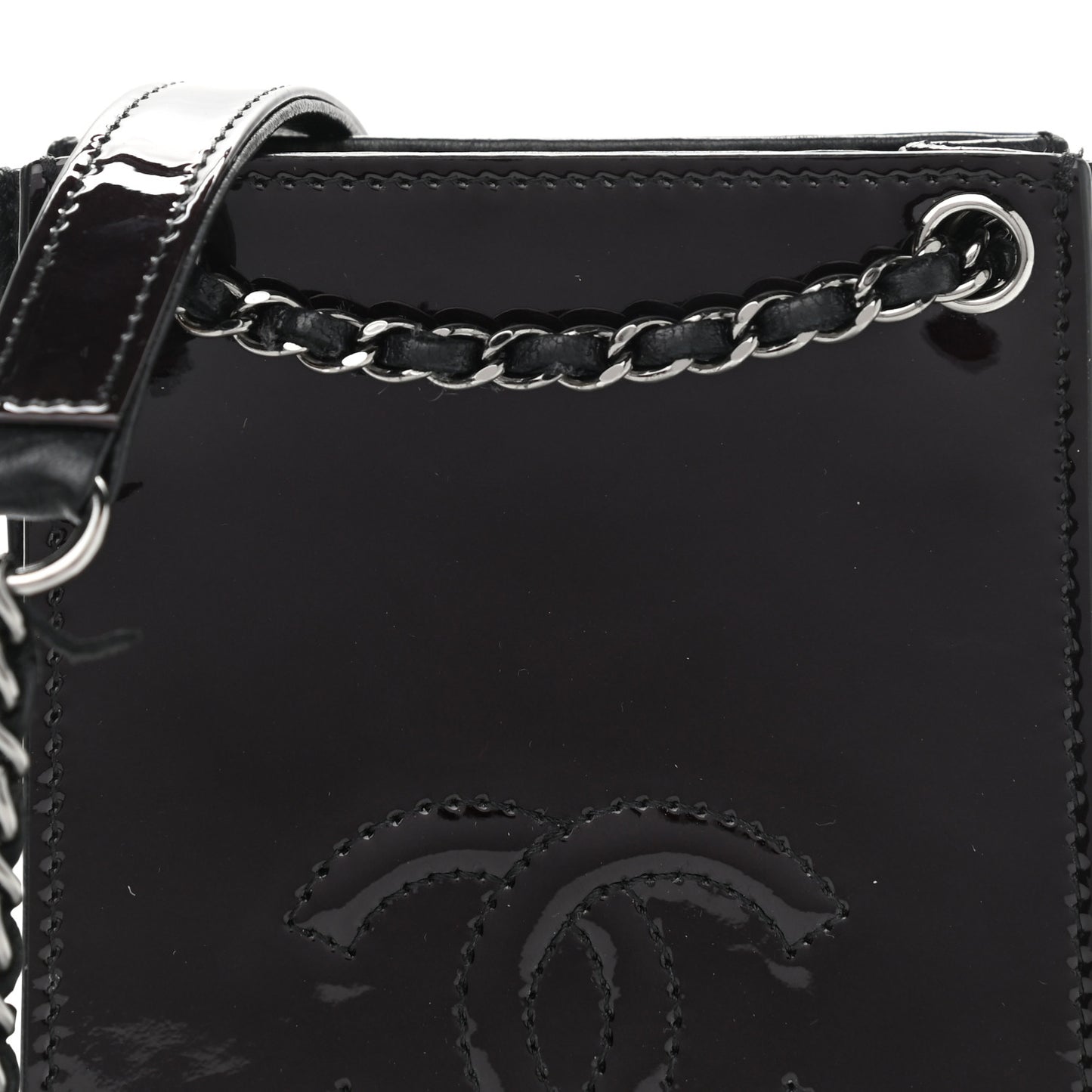 Patent CC Phone Holder Crossbody Black