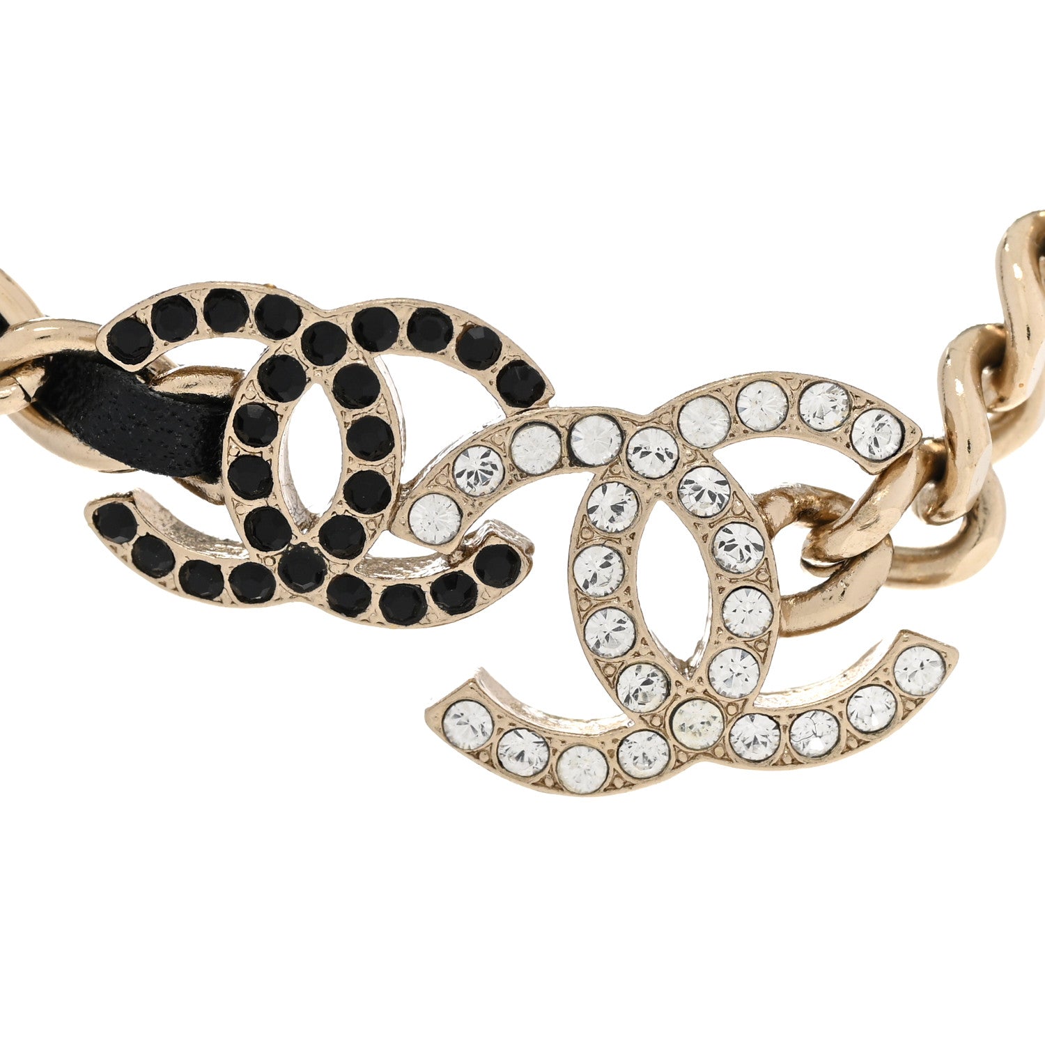 Chanel Metal Calfskin Crystal Double CC Short Necklace Black Gold 4 of 6