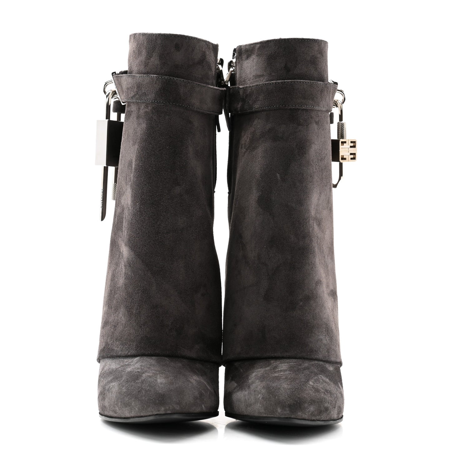 Suede Calfskin Shark Lock Ankle Boots 39 Storm Grey