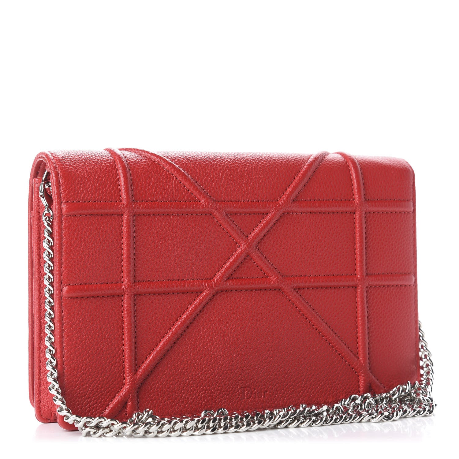 Christian Dior Grained Calfskin Diorama Wallet on Chain Pouch Rouge Vif 3 of 14